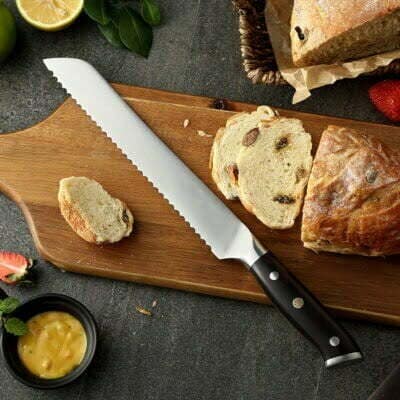 German Steel Kitchen Bread Knife with Natural Ebony Wood Handle