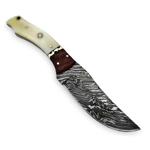 Bison Bone & Hardwood Handle Strait-Back Damascus Steel Knife