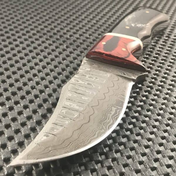 Damascus Steel Raindrop Mini Knife With Dark Brown Horn Handle