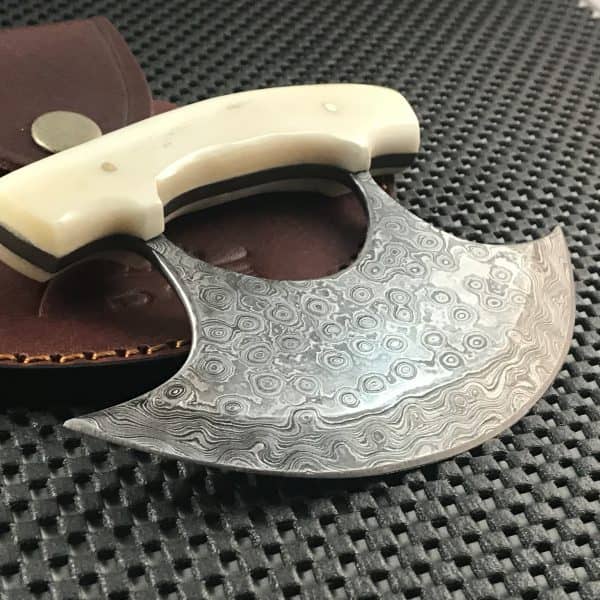 Handmade Custom Damascus Ulu Knife With Bone Handle