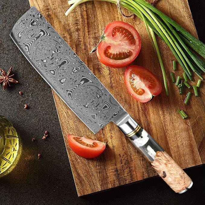 7 Inch Resin Wood Damascus Steel Nakiri Knife
