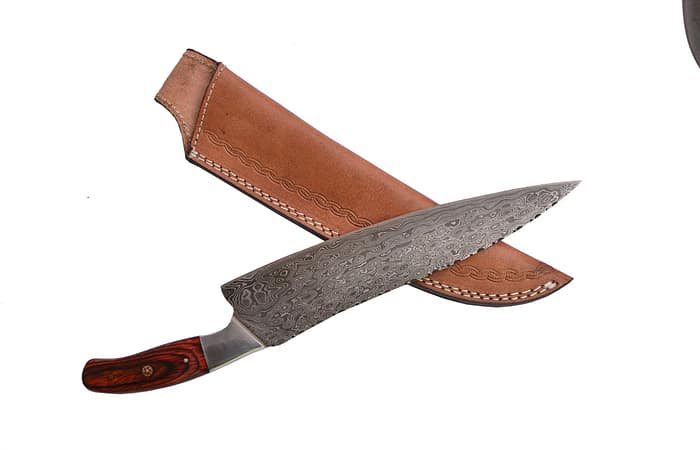 Damascus Chef Knife Handmade Kitchen Knife With Leather Sheath