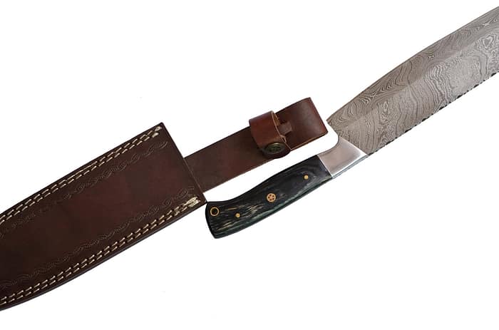 Outdoor Damascus Handmade Hunting Knife (with Genuine Leather Sheath)