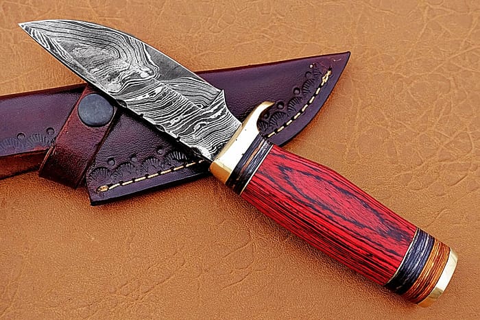 Damascus Steel Blade Hunting Knife Handle Red Micarta 9 Inch
