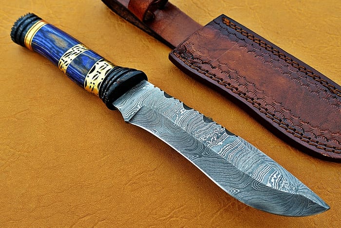 Damascus Steel Blade Bowie Handle Material Blue Sheet Overall 12 Inch