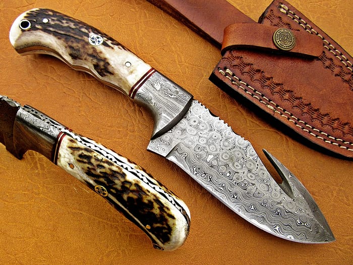 Damascus Steel Hook Bowie Knife 8 Inch