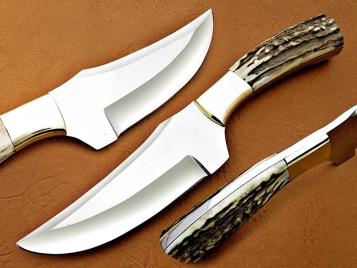 D2 Steel Blade Skinner Knife With Deer Antler Handle