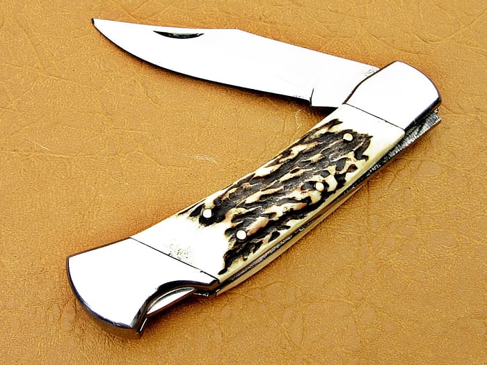 Damascus Folding knife Deer Antler Handle 8.5 INCH