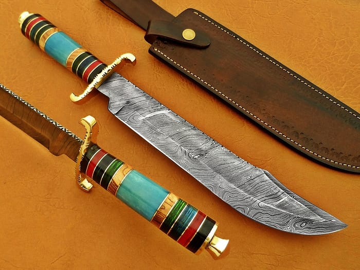 Damascus Steel Blade Bowie Knife Overall 16 Inch