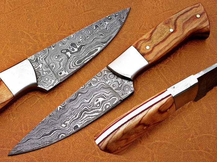 Damascus Steel Blade Skinner Knife With Walnut Wood Handle