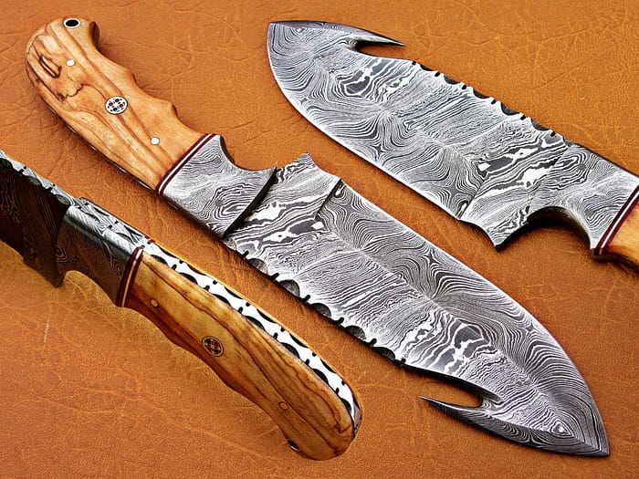 Damascus Steel Bowie Handle Olive Wood 8 Inch