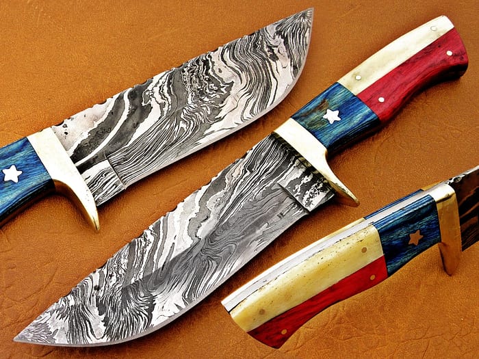 Damascus Steel Blade Hunting Knife Handle American Flag 9 Inch