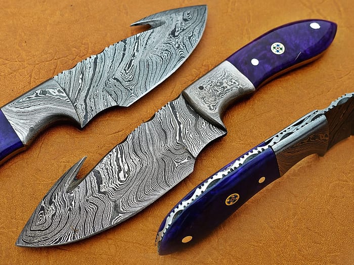 Damascus Steel Blade Gut Bowie Knife 8 Inch