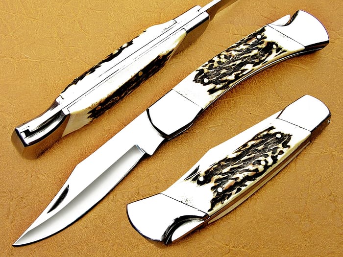 Damascus Folding knife Deer Antler Handle 8.5 INCH