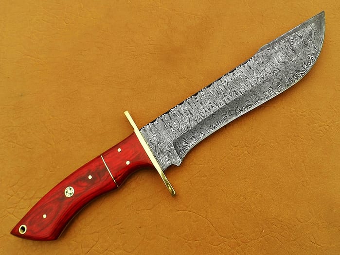 Damascus Steel Blade Bowie Knife Wood handle Overall 12 Inch