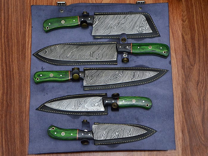 Hand made Damascus steel fixed kitchen chef knives