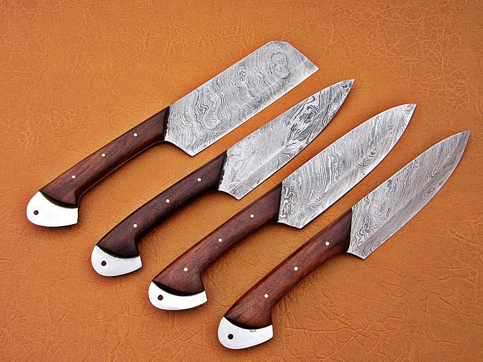 Damascus Steel Blade Chef Set Walnut Wood Handle,steel Bolster 9 Inch