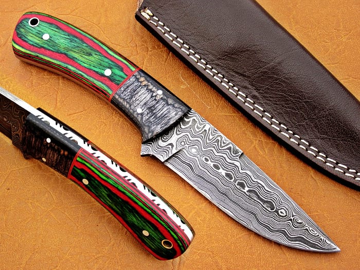 Damascus Steel Bowie Knife Handle Martial Black Green Micarta 9 Inch