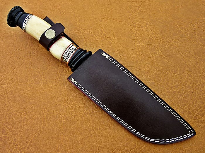 Damascus Steel Blade Bowie Handle Material Camel Bone Overall 12 Inch