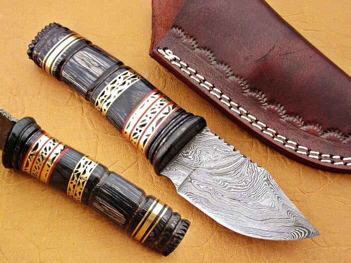 Damascus Skinner Knife With Black Micarta Handle