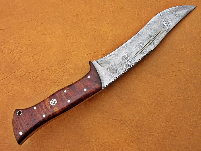 Damascus Steel Blade Bowie Knife Handle Walnut Wood Overall 18 Inch