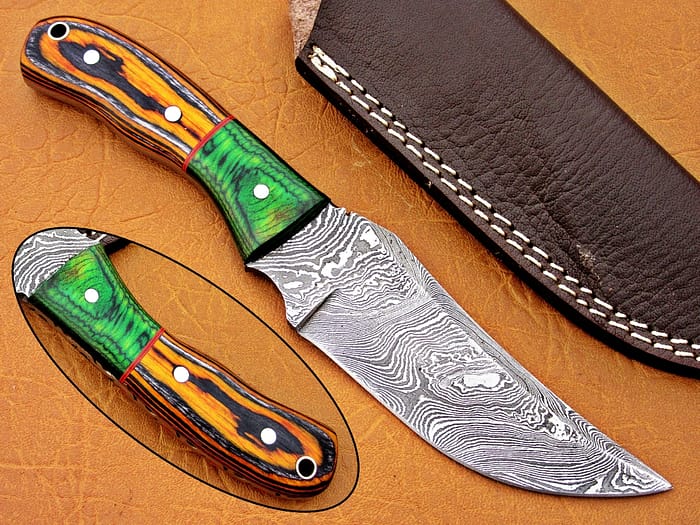 Damascus Steel Blade Knife With Micarta Green Sheet Handle
