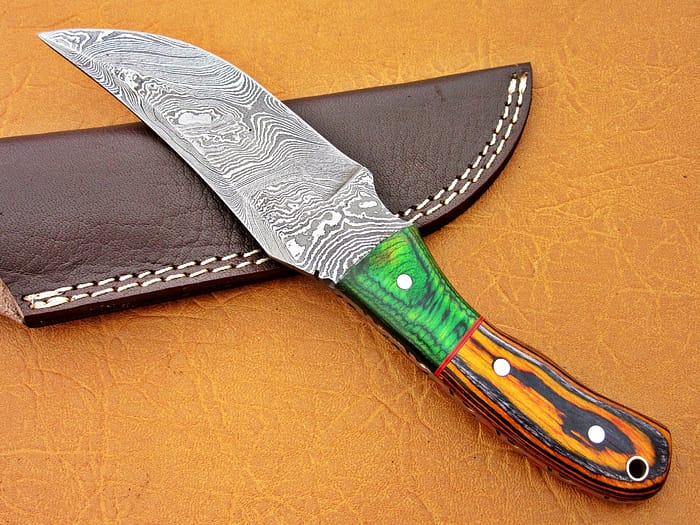 Damascus Steel Blade Knife With Micarta Green Sheet Handle