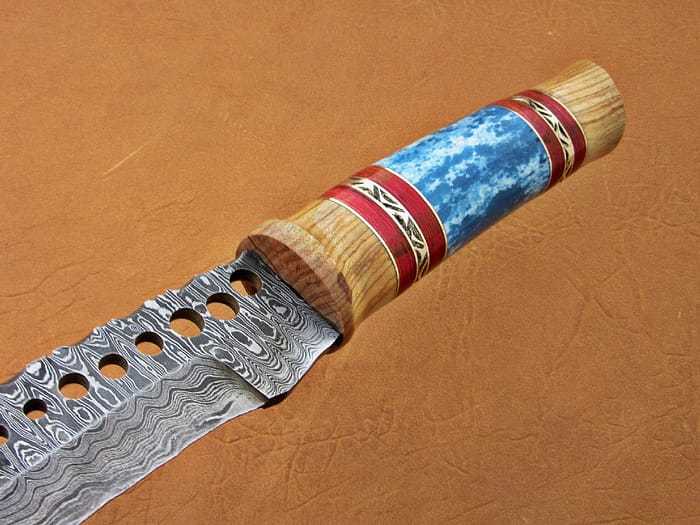 Damascus Steel Blade Kukrie Knife Handle Material Olive Wood Blue Bone 18 Inch