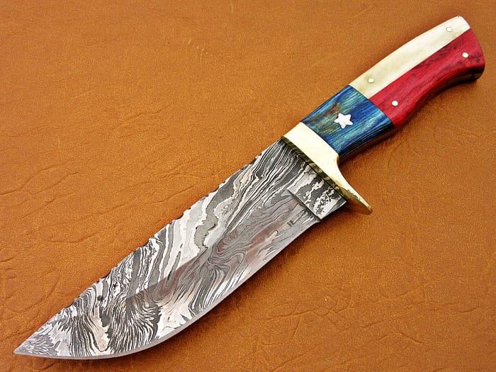 Damascus Steel Blade Hunting Knife Handle American Flag 9 Inch