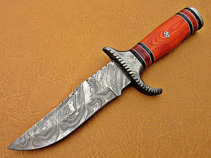 Damascus Steel Blade Hunting Knife Handle Red Sheet Overall 9 Inch