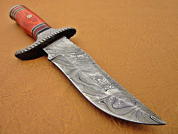 Damascus Steel Blade Hunting Knife Handle Red Sheet Overall 9 Inch