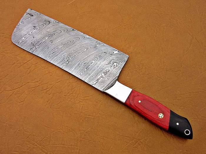 Damascus Steel Blade Meat Cleaver With Red Horn Steel Bolster Handle