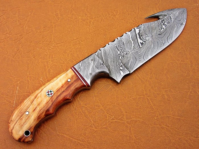 Damascus Steel Bowie Handle Olive Wood 8 Inch