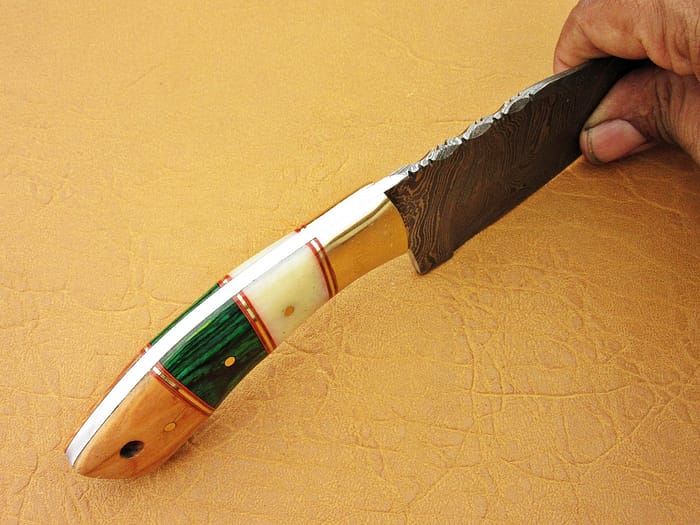 Damascus Steel Blade Skinner Knife With Camel Bone 8 Inch