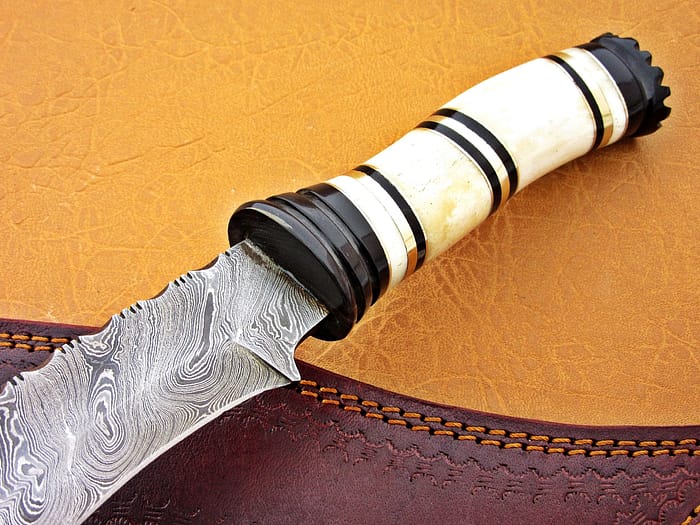 Damascus Steel Blade Bowie Knife Handle Camel Bone Overall 12 Inch