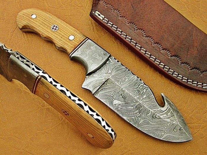 Handmade Damascus Steel 09'' Inches Fixed Blade Gut Hook Skinner Knife