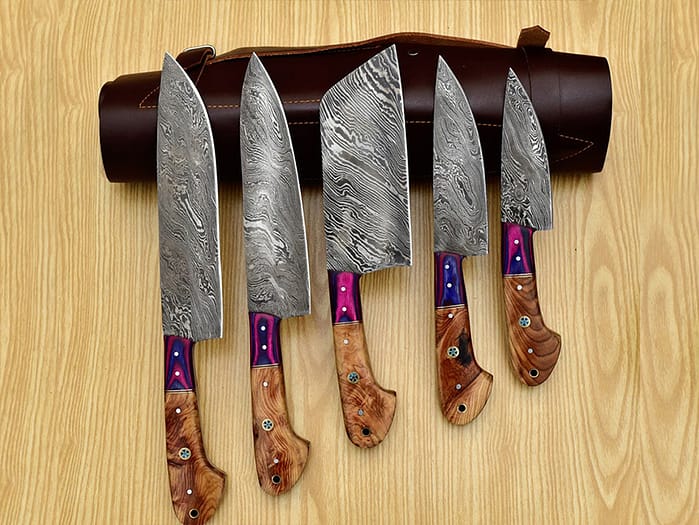 Damascus Custom Handmade Kitchen Knife Set