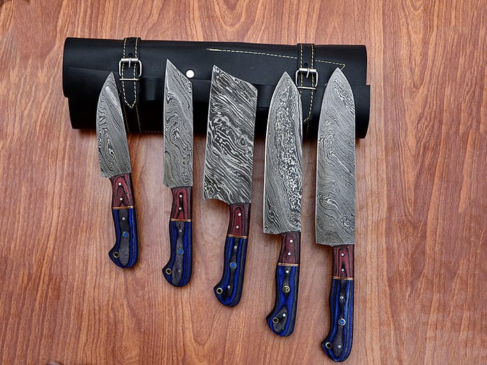 Damascus Steel Fixed Blade Handmade Kitchen Chef Knife Set