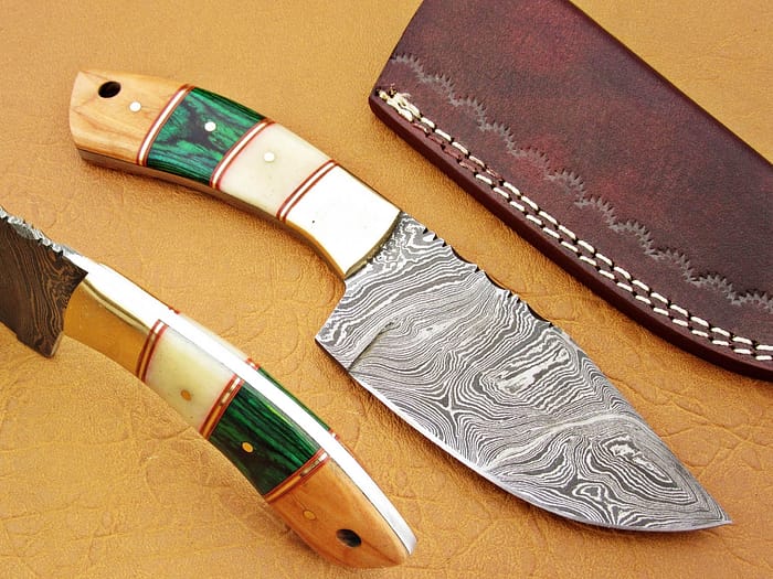 Damascus Steel Blade Skinner Knife With Camel Bone 8 Inch