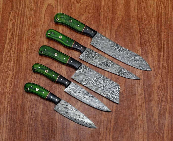 Hand made Damascus steel fixed kitchen chef knives