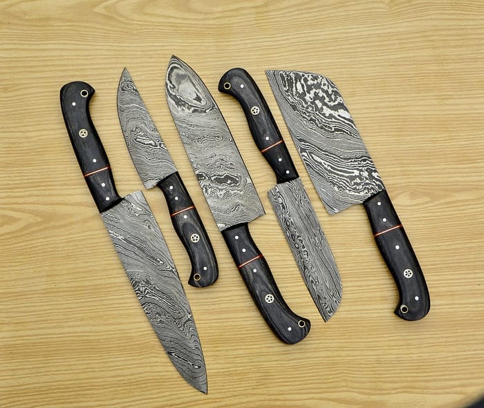Damascus chef knife Set Hand Made with Leather roll