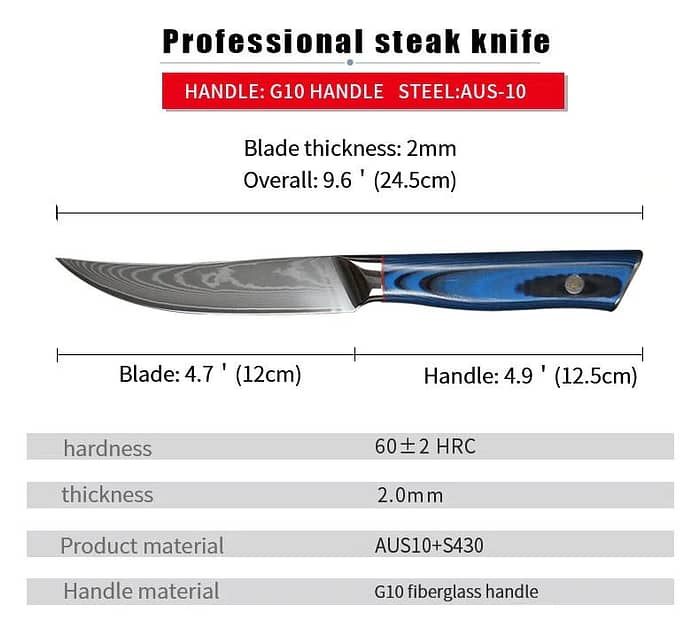 Damascus Steak Knife Set of 6 Japanese Aus-10 Steel Non-serrated Steak Knives