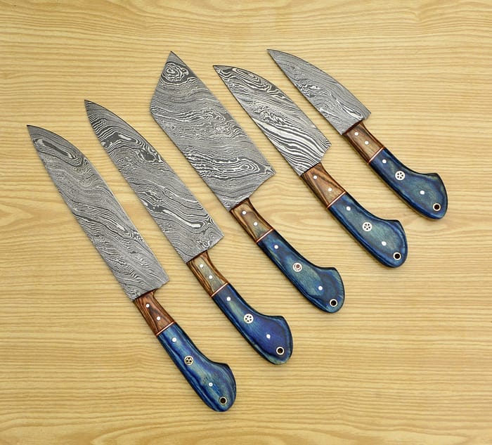 Handmade Damascus chef knife set with Leather roll