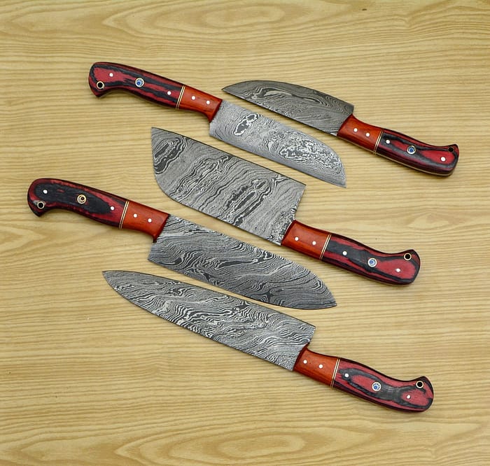 Custom Damascus chef knife set with Leather roll set