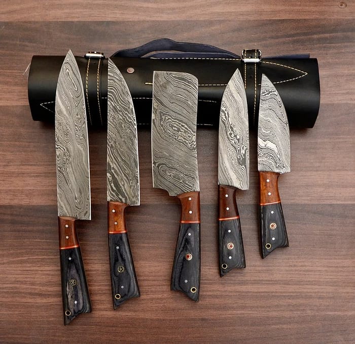 Handmade Damascus Steel Chef Knives - 5 Pcs