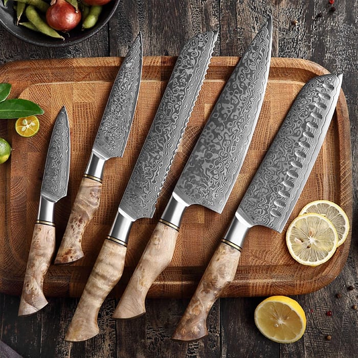 Professional Raindrop Damascus Chef Knives Set - 5 Pcs.
