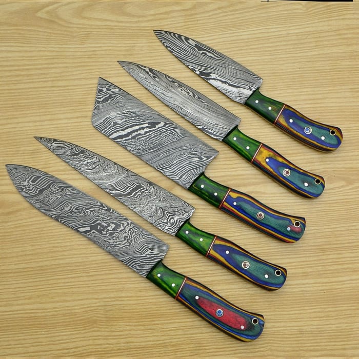 HandMade Damascus chef knife with Leather roll