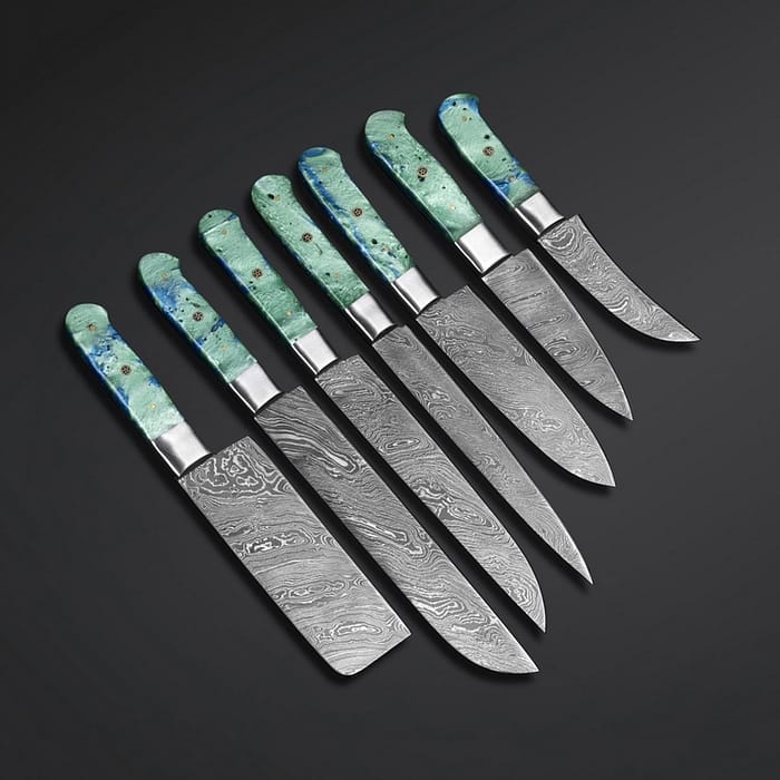 Resin Handle Damascus Steel Chef Knife Set – 7 Pcs.