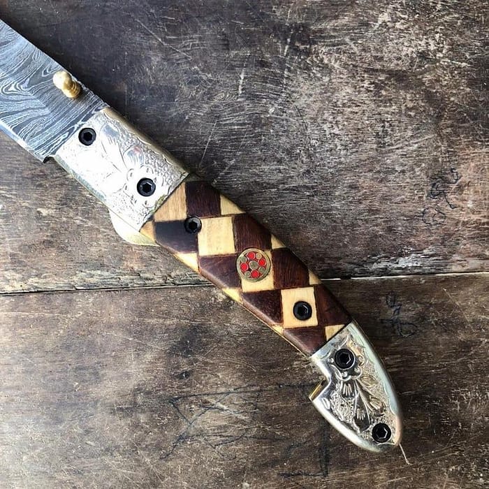 Damascus Handmade Pocket knife-Leather Sheath