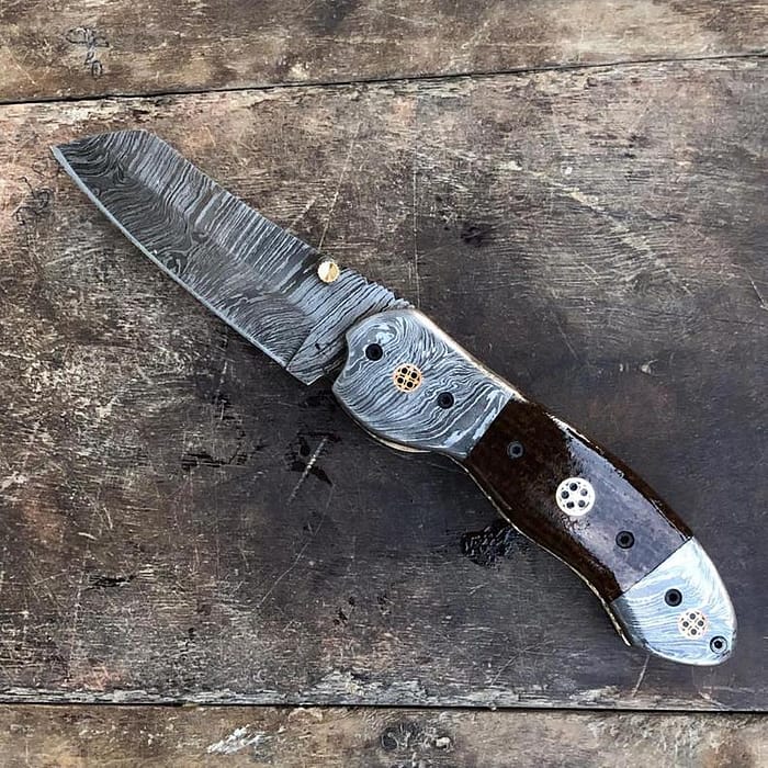 Handmade Damascus Pocket Knife-Leather Sheath